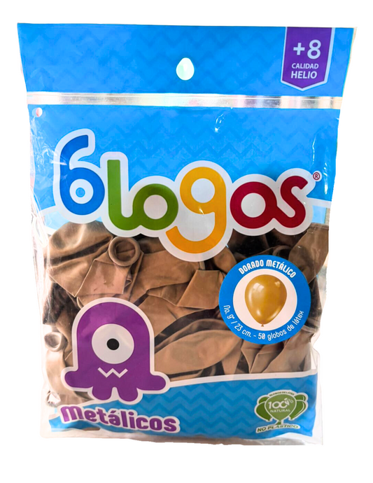 Bolsa de Globos Blogos No.9 Dorado Metalico