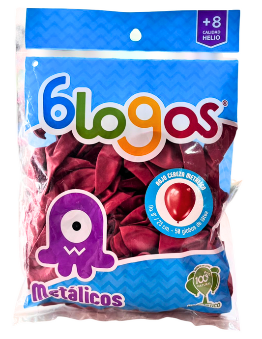 Bolsa de Globos Blogos No.9 Rojo Cereza Metalico