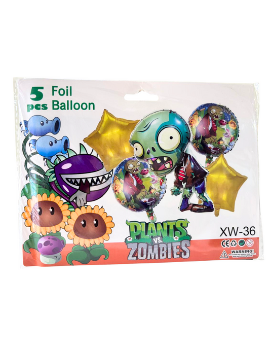 Set de Globos Metalicos 5pz Plantas vs Zombies
