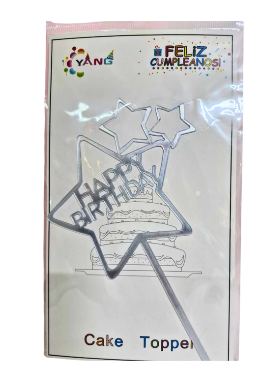 Cake Topper Happy Birthday Plata