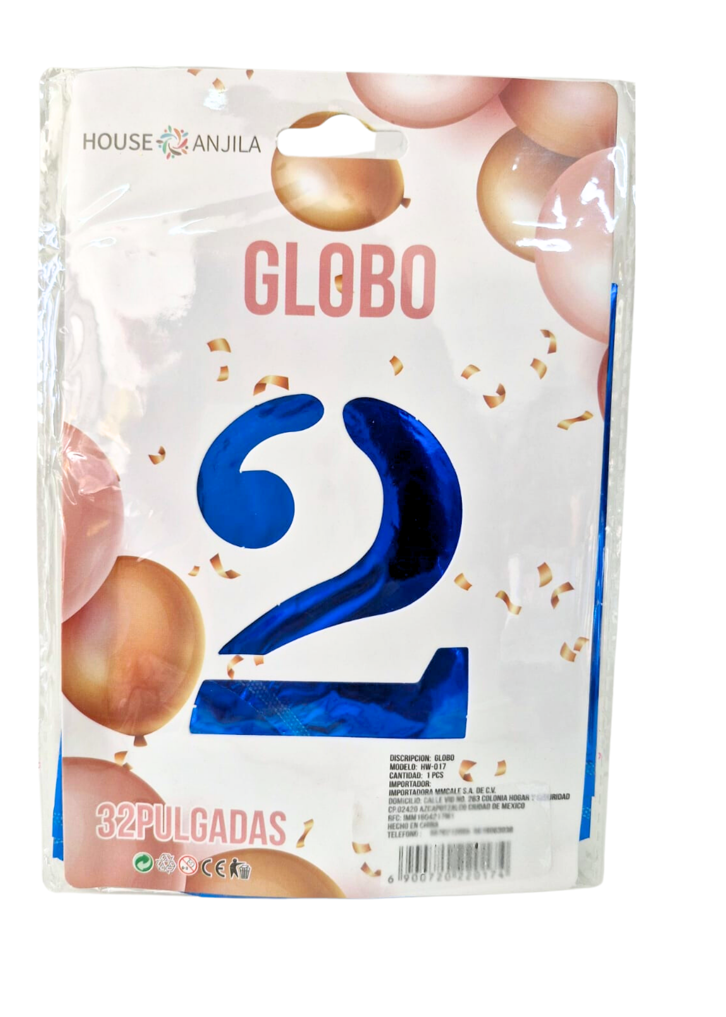 Globo Numero 2 Metalico Azul