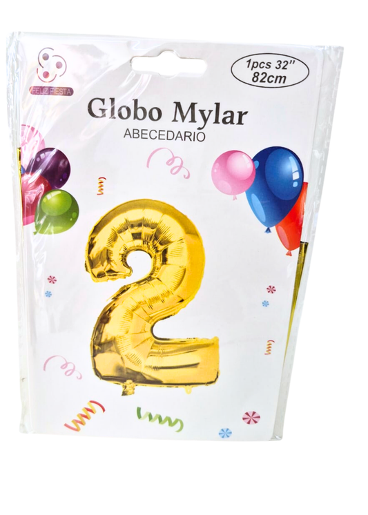 Globo Numero 2 Metalico Dorado