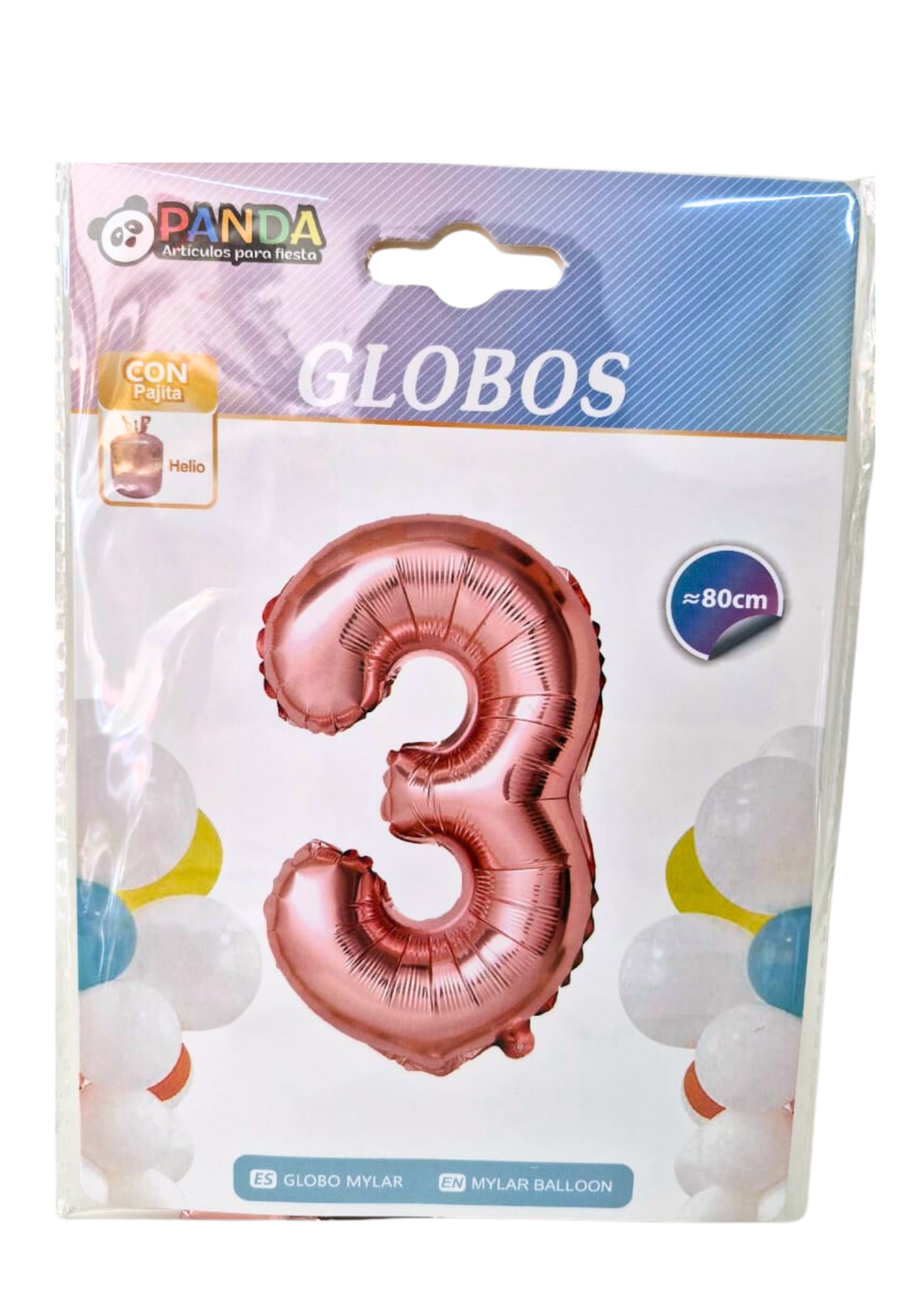 Globo Numero 3 Metalico Rosa