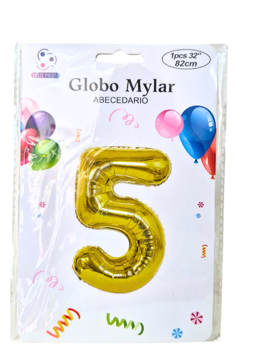 Globo Numero 5 Metalico Dorado