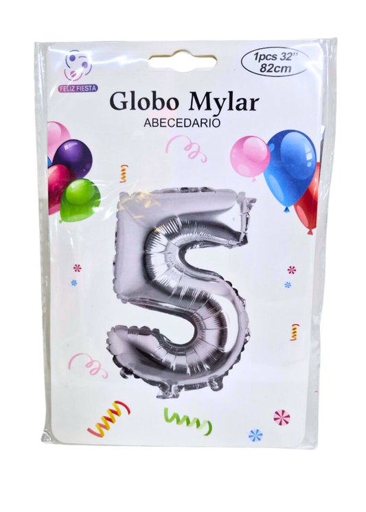 Globo Numero 5 Metalico Plata