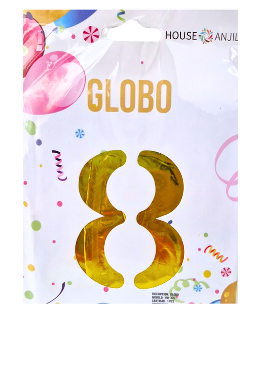 Globo Numero 8  Metalico Dorado