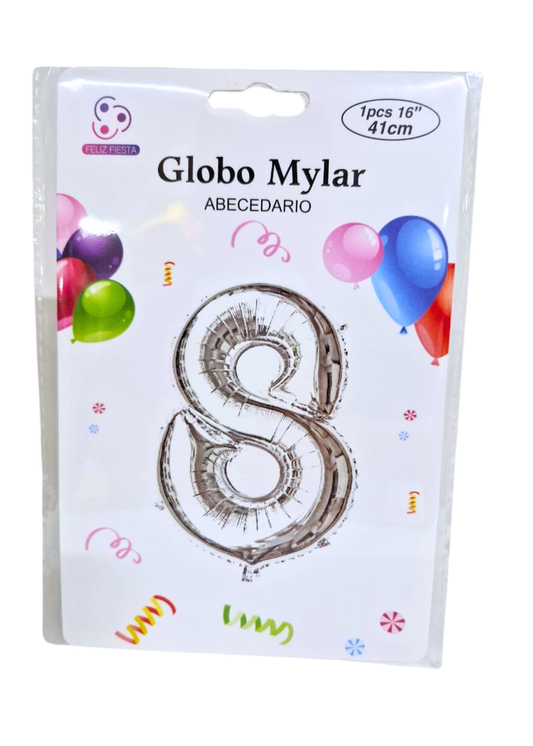 Globo Numero 8 Metalico Plata