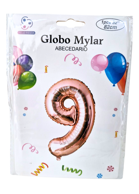 Globo Numero 9 Metalico Rosa