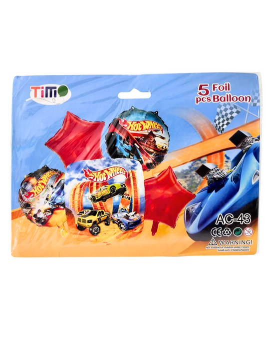 Set de Globos Metalicos 5pz Hot Wheels