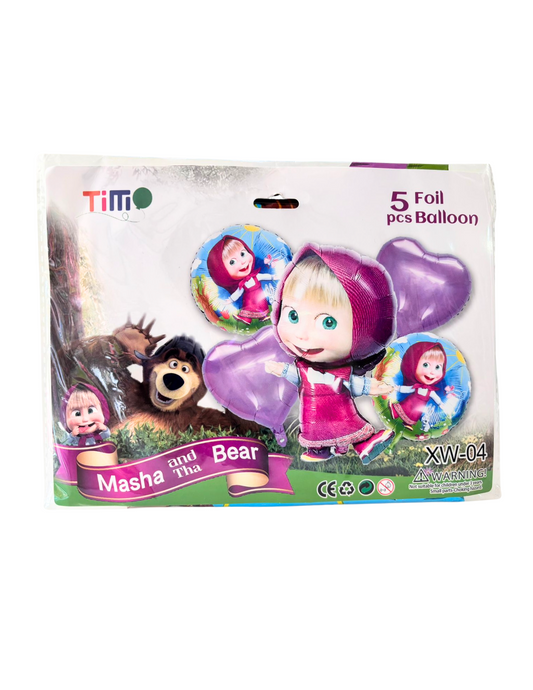 Set de Globos Metalicos 5pz Masha y el Oso