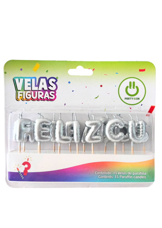 Velas para Cumpleaños "Feliz Cumpleaños" Plata